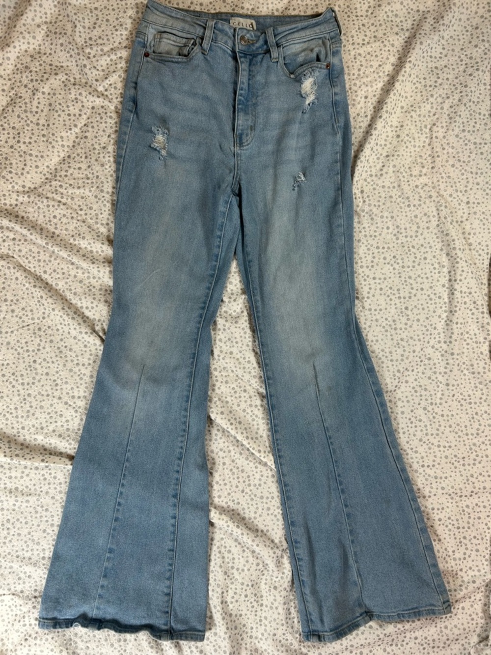Cello Light Blue Distressed Flare Jeans